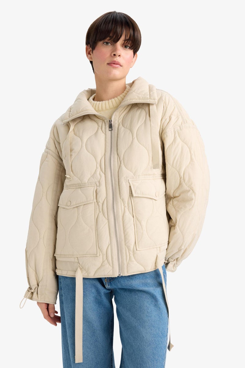 DeFacto Beige Woman Waterproof Relax Fit Jacket Casual - Image 4